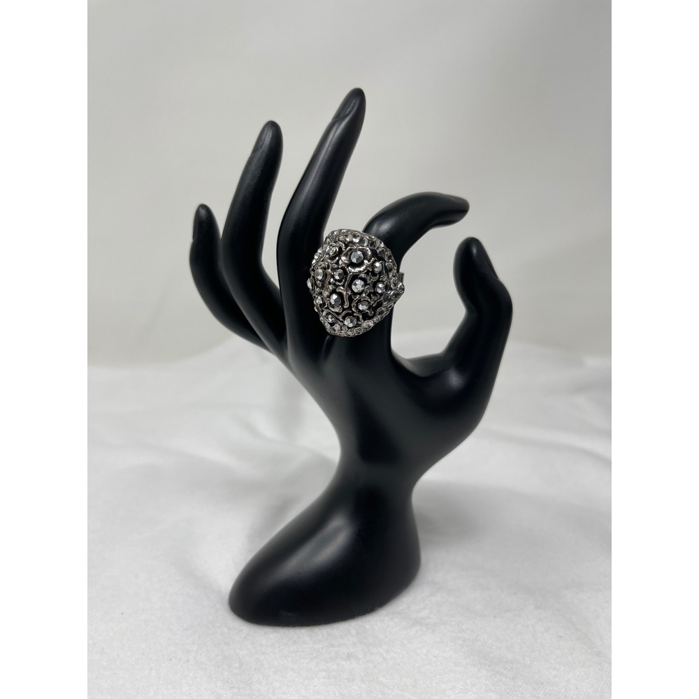 Unbranded Womens Turtle Shell Crystal Cocktail Ring 6.75 Silver Rhinestone Dome